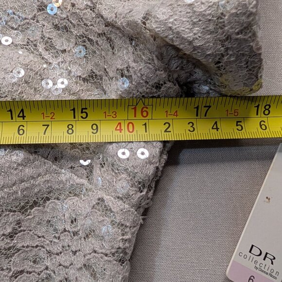 NEW Donna Ricco Knee-Length Sheath Dress, Cap Sleeve Taupe Lace & Sequin Overlay - Picture 11 of 15